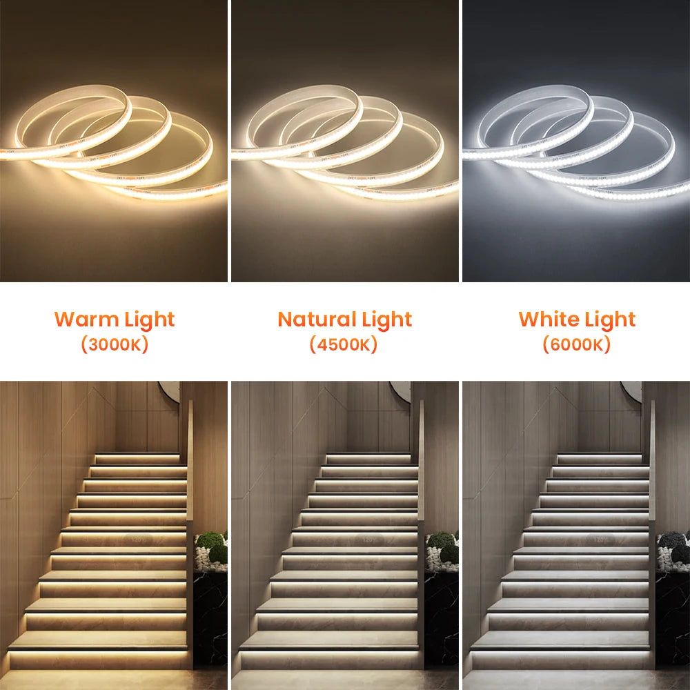 1-20M IP68 Waterproof COB LED Strip 12V 24V 320LEDs
