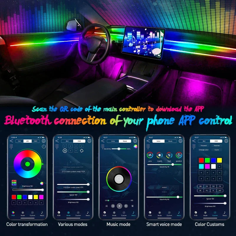 22 In 1 Car Ambient Lights RGB 64 Color Universal LED Strip