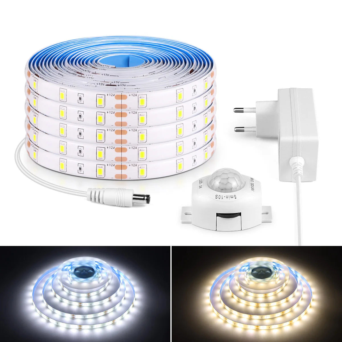 Waterproof 2835 LED Strip with 110V 220V to 12V EU US Power Adapter