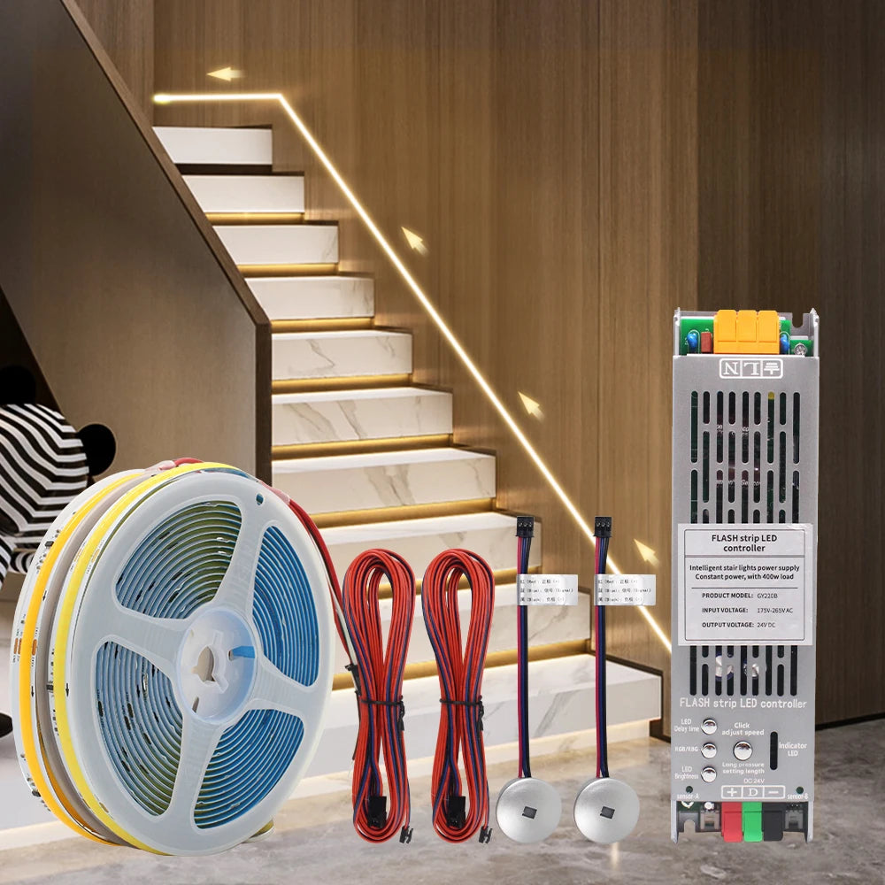 Sensor Motion Stairs LED Strip Light Kit 24V COB Water Flow