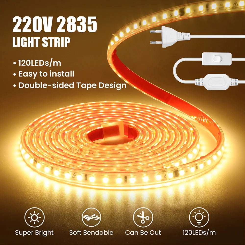 LED Strip Light Switch Power Kit 120LED/m AC 220 V Volt High Brightness Lighting