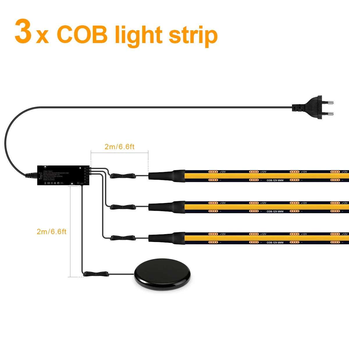 Touch Dimmable Black PCB LED Strip Light COB Tape