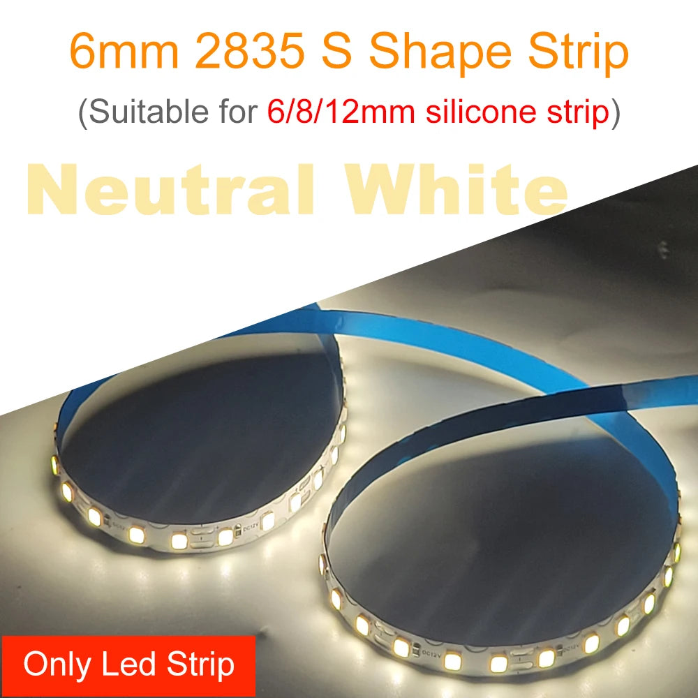 6mm Width DC12V 2835 S Shape LED Strip Flexible Foldable Tape Light