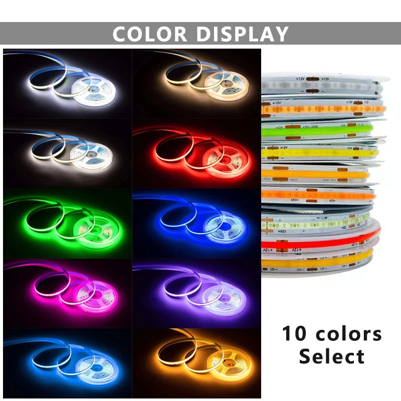 5/10m Super Bright FOB Single Color COB LED Strip Light Room Decor