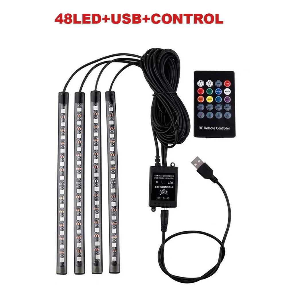 LED RGB Car Foot Ambient Light with USB Cigarette Automotive