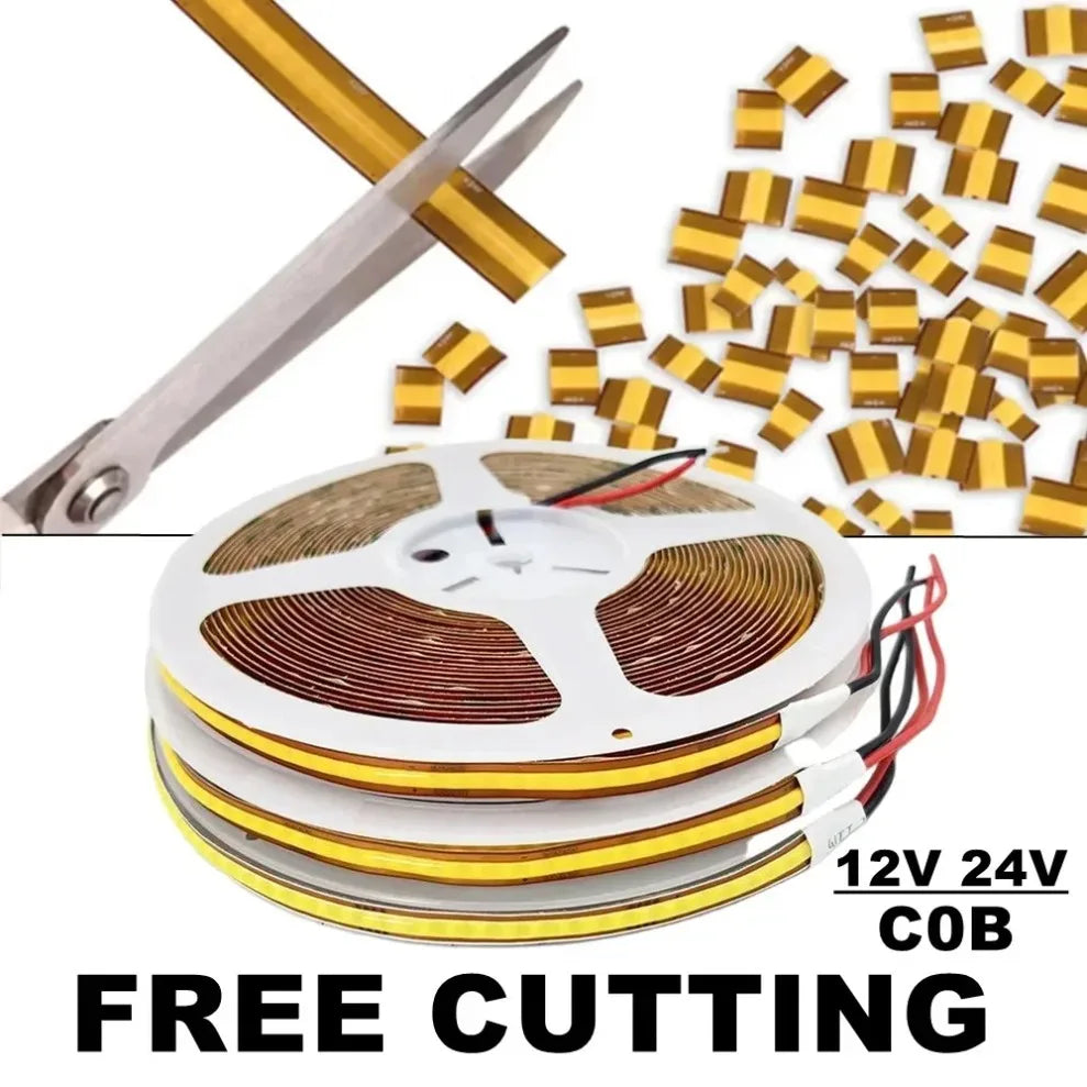 DC 12V/24V 8MM COB LED Strip Free Cut Cuttable 400LEDs