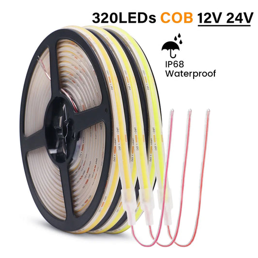 1-20M IP68 Waterproof COB LED Strip 12V 24V 320LEDs