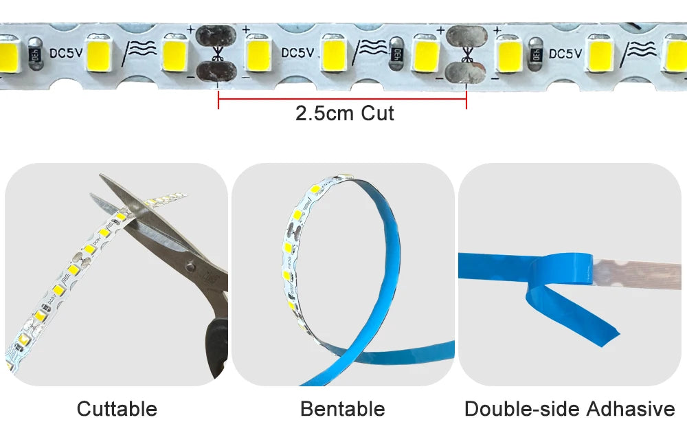 DC5V S Shape 2835 SMD LED Strip 6mm Width Bendable String Light