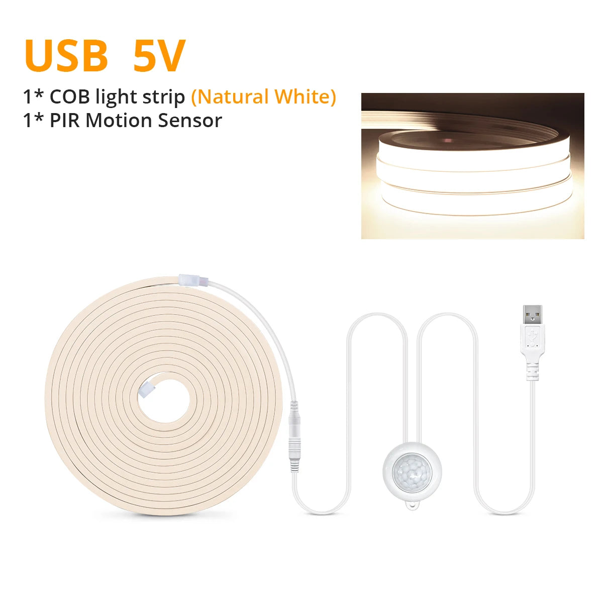USB COB Neon LED Strip Light with PIR Motion Sensor IP65