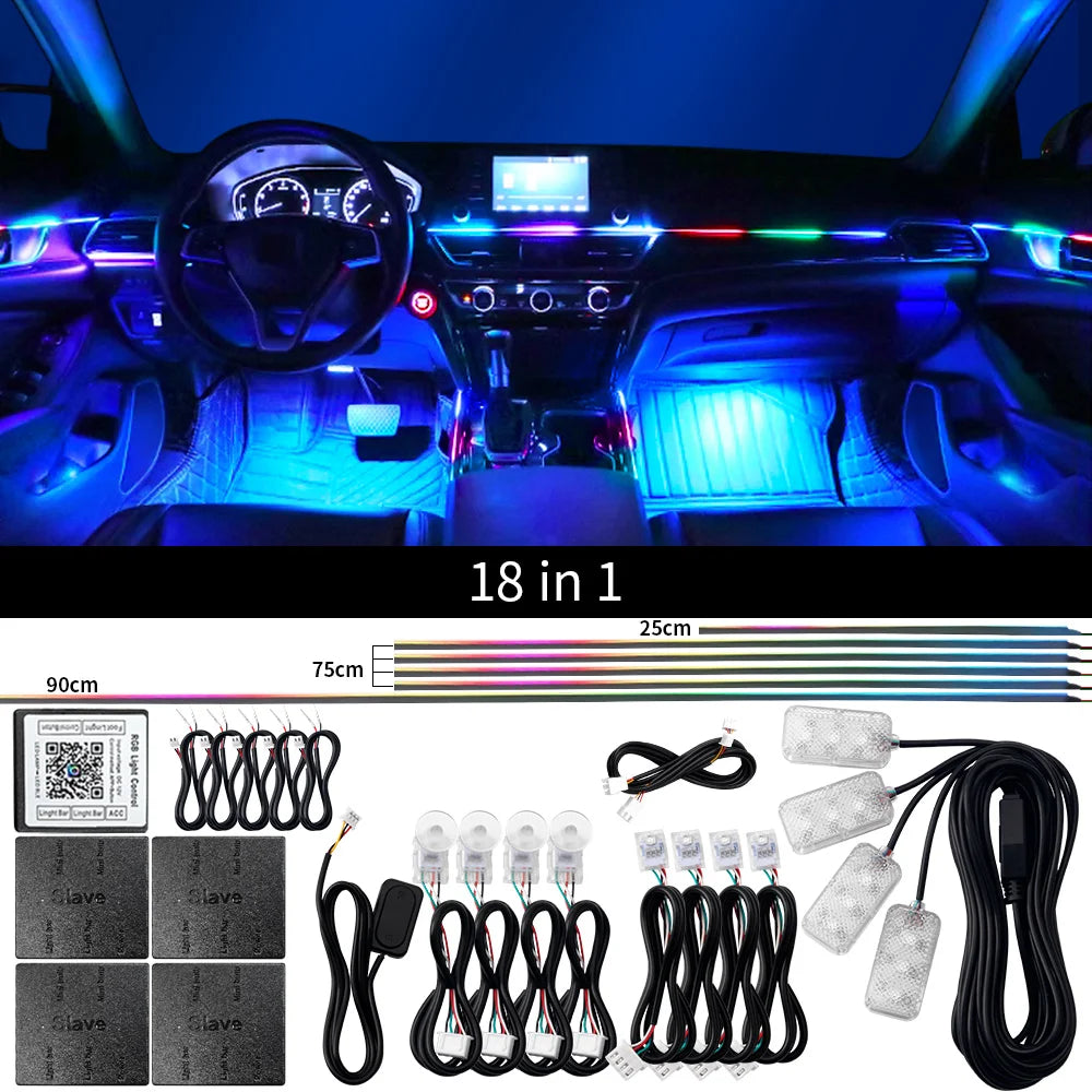 18 in 1 Dual Zone Symphony Streamer Car Ambient Light Interior