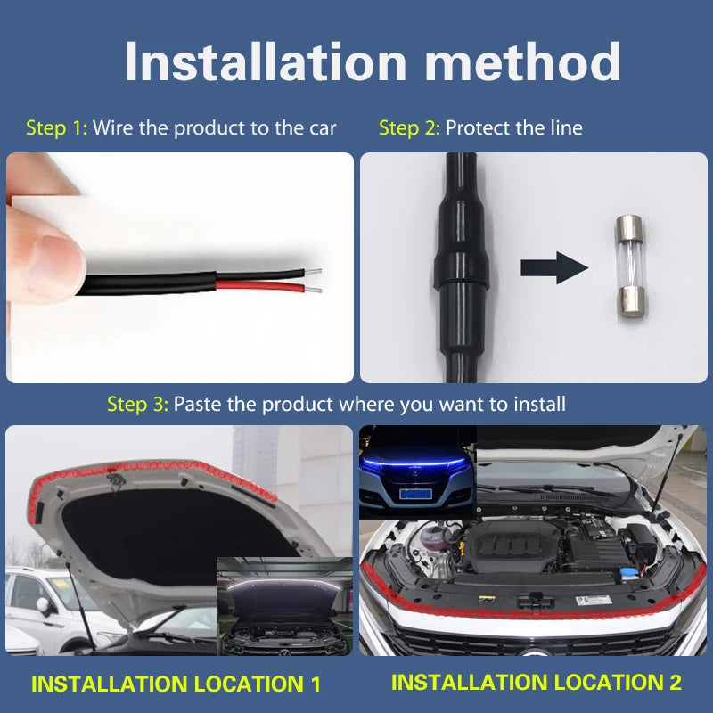 LED Auto Car Hood Lights Strip Universal Lamps Ambient Lights