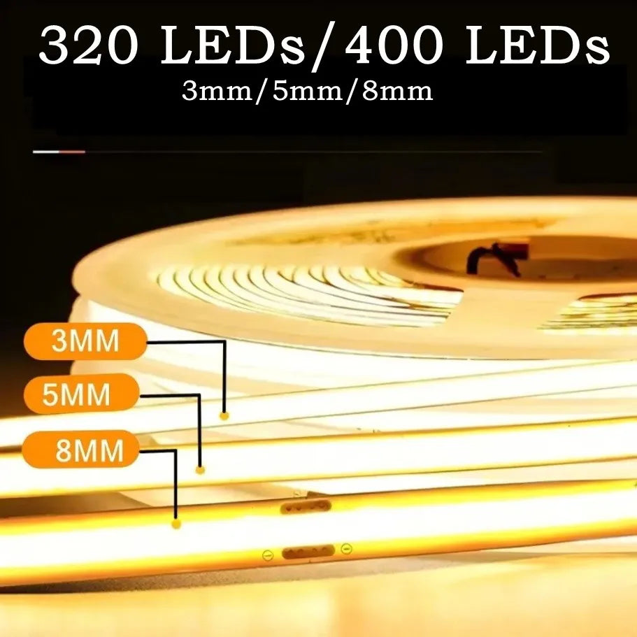 3mm/5mm/8mm DC5V High Density COB Light Strip