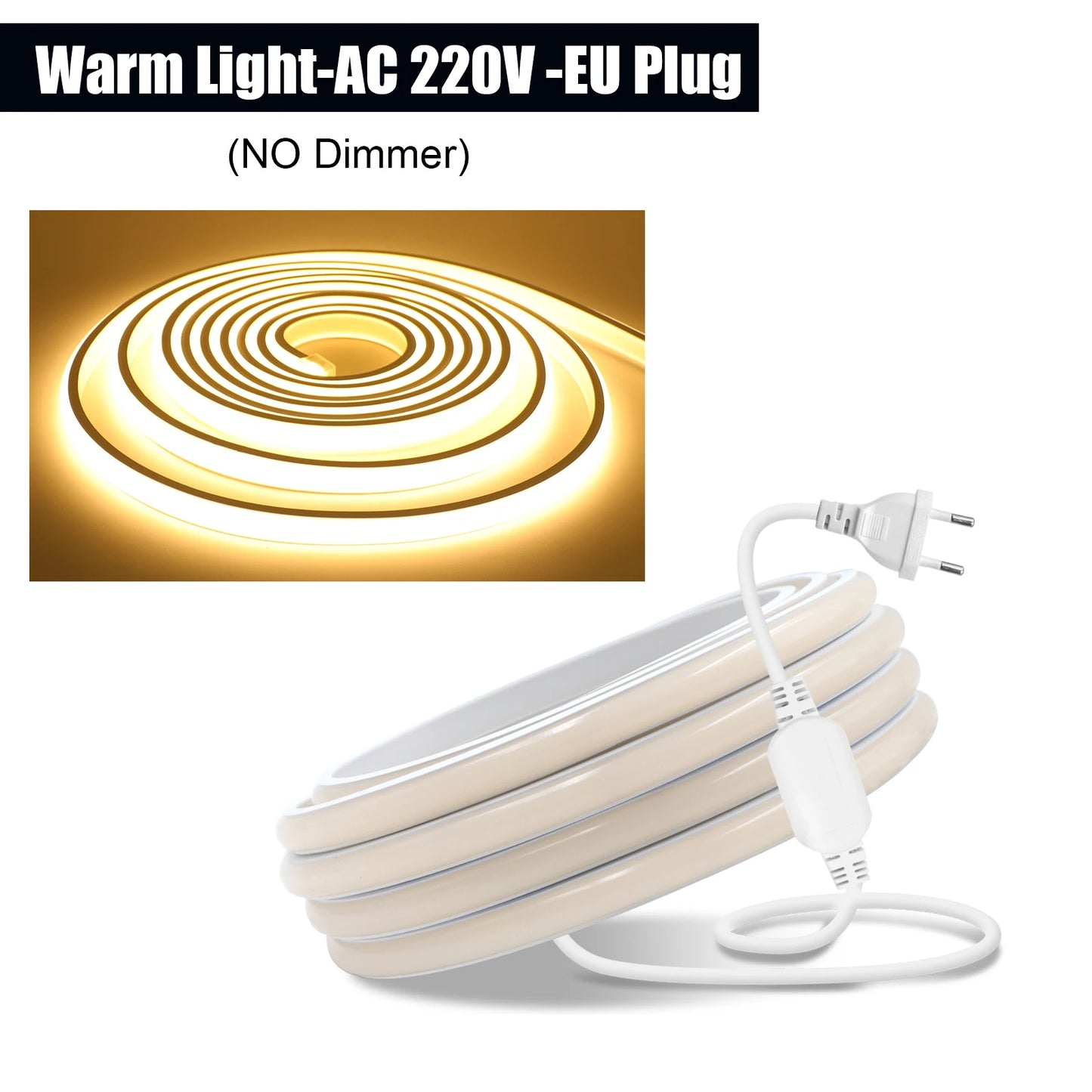 AC 220V Waterproof COB LED Strip Light With EU Switch Plug
