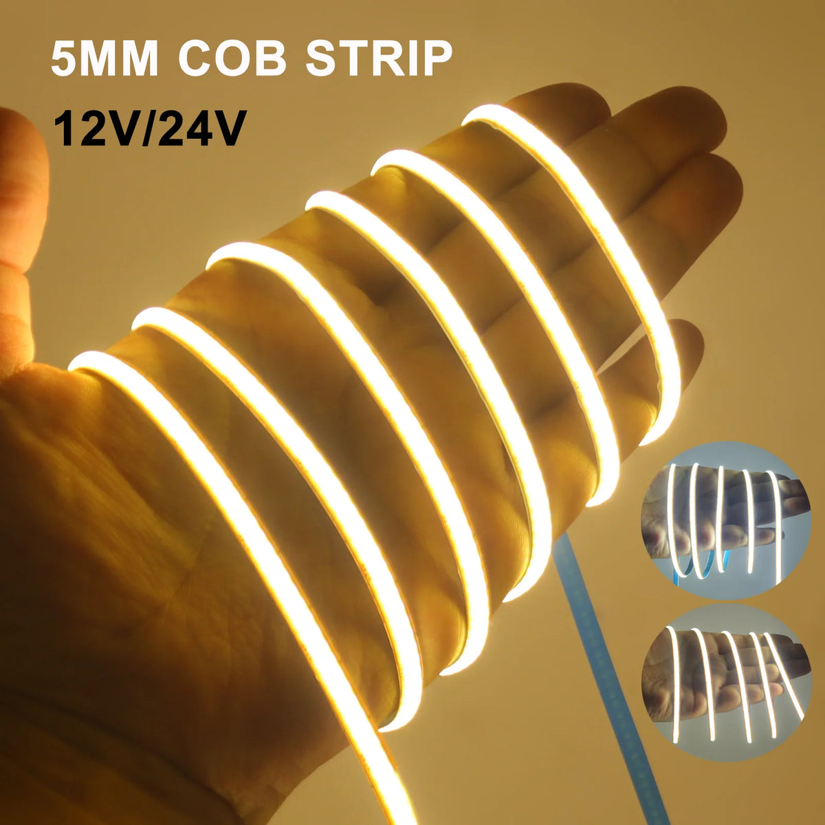 5MM COB LED Strip Light 12V 24V 400LEDS/M Flexible Ribbon Rope LED Light