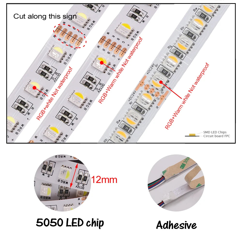 RGBWW RGBW LED Strip 12V 24V 60/108/120LEDs For Room Decoration
