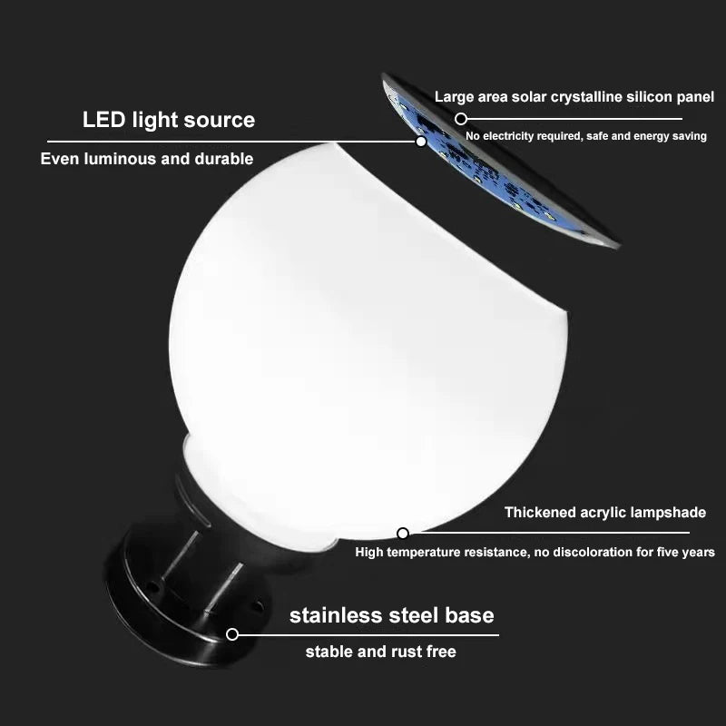 40CM LED Solar Column Head Light Courtyard Corner Light