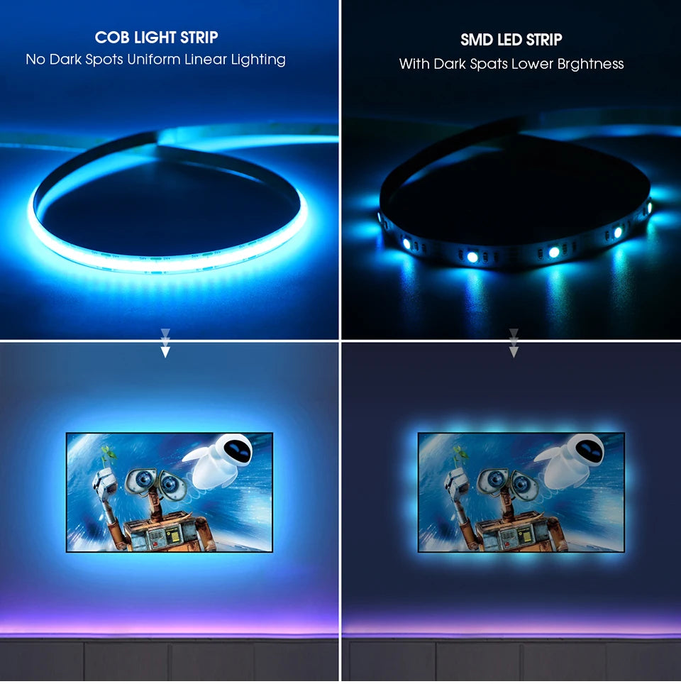 8MM 576LEDs/M Bluetooth RGB COB LED Strip Light USB LED Tape