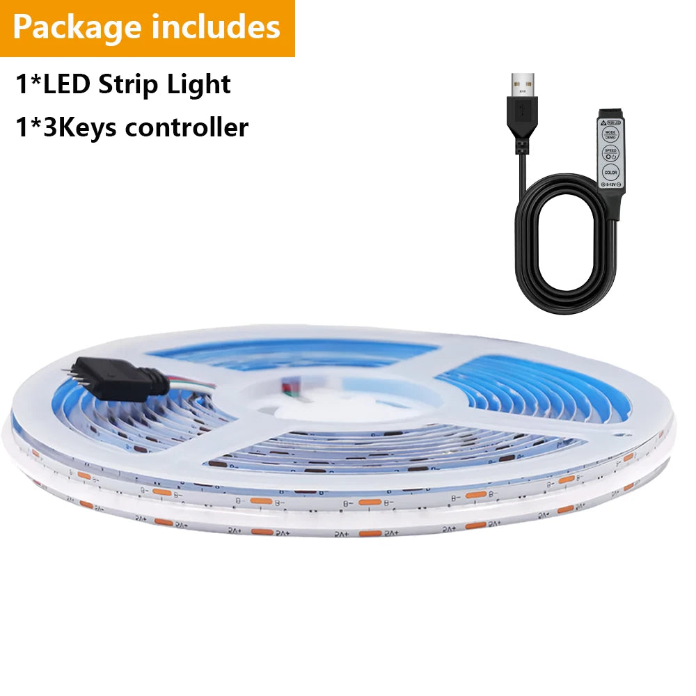 DC 5V USB RGB COB Light Strip 576LED/M Bluetooth APP 3key Controller