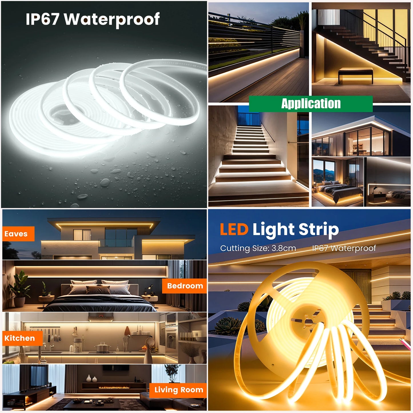 DC12V 24V COB Strip Waterproof Outdoor Home Decor LED