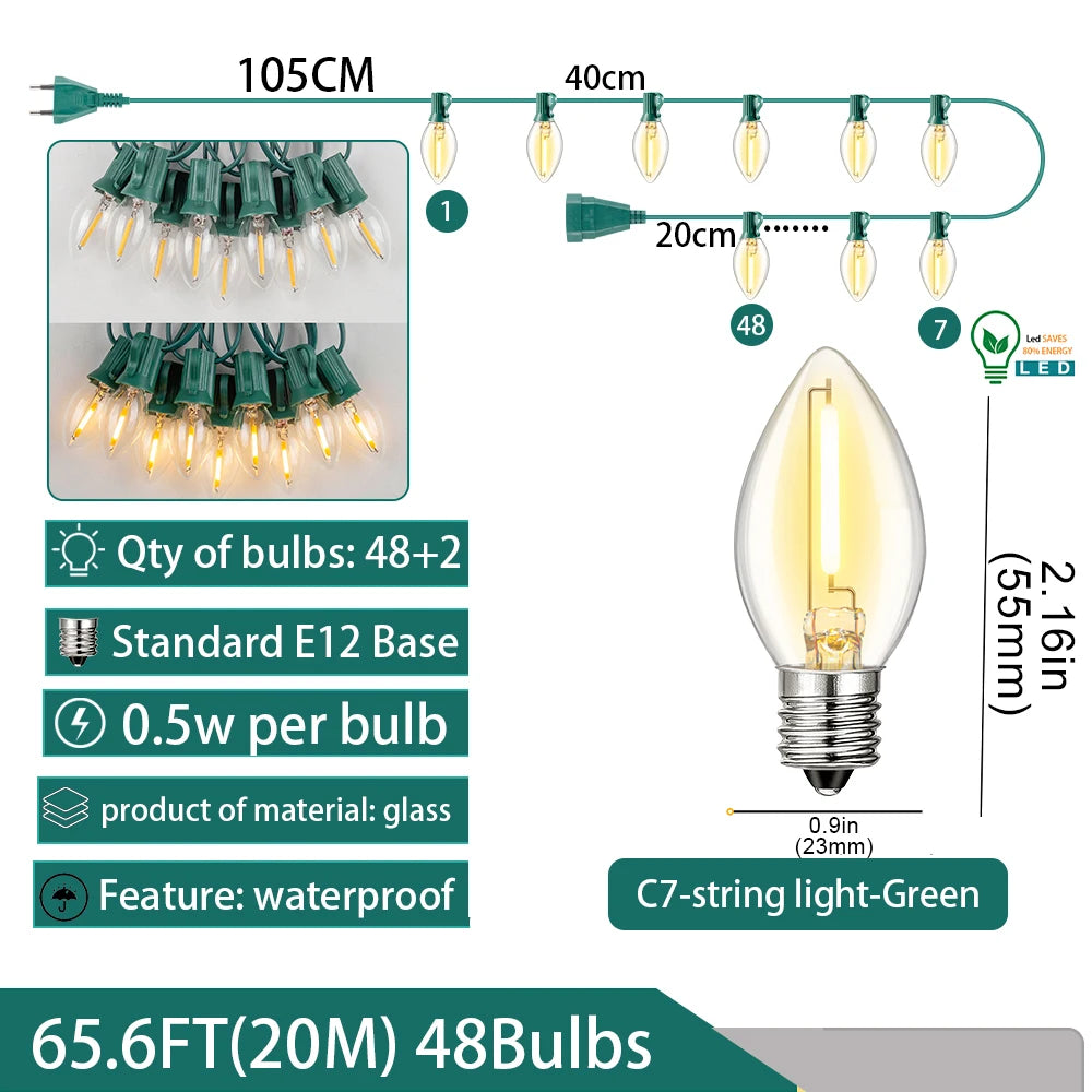 Garland C7 Candle Led String Lights Waterproof Outdoor Indoor