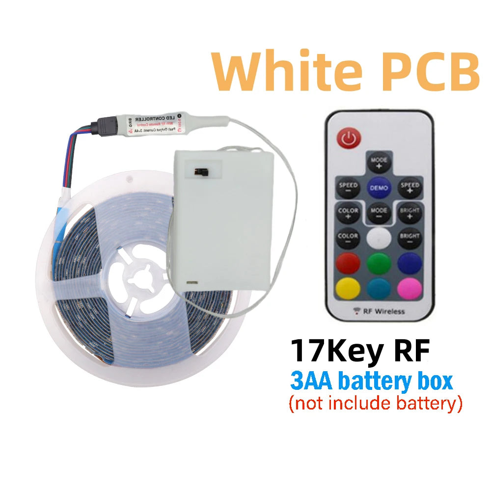 3AA Battery Power RGB Led Strip Light 5V 5050 with 3/17/24 Key