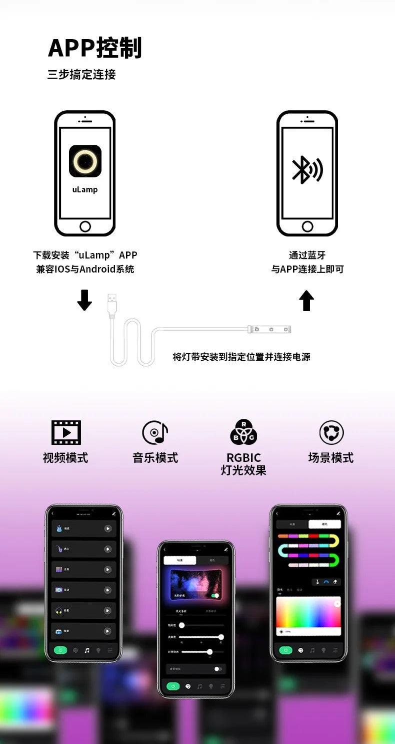 TV Led Backlight RGBIC LED Strip Lights with Camera Sensor