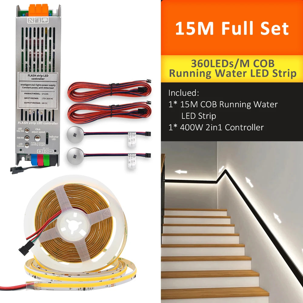 COB Running Water Flow Stair LED Strip Light with  Motion Sensor