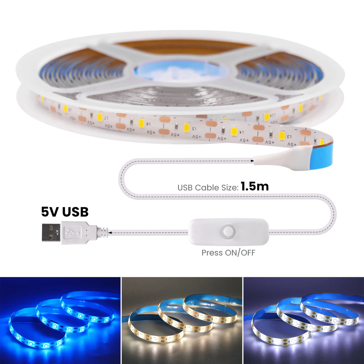 LED Strip Light USB 60Leds/m Flexible Led Tape for Room Decor