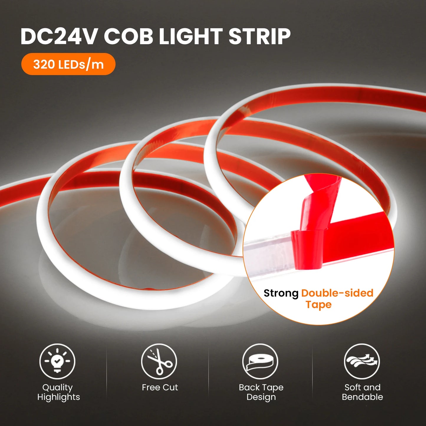 DC 24V COB Solar Neon Light Strips 320LEDs 480LEDs Lighting