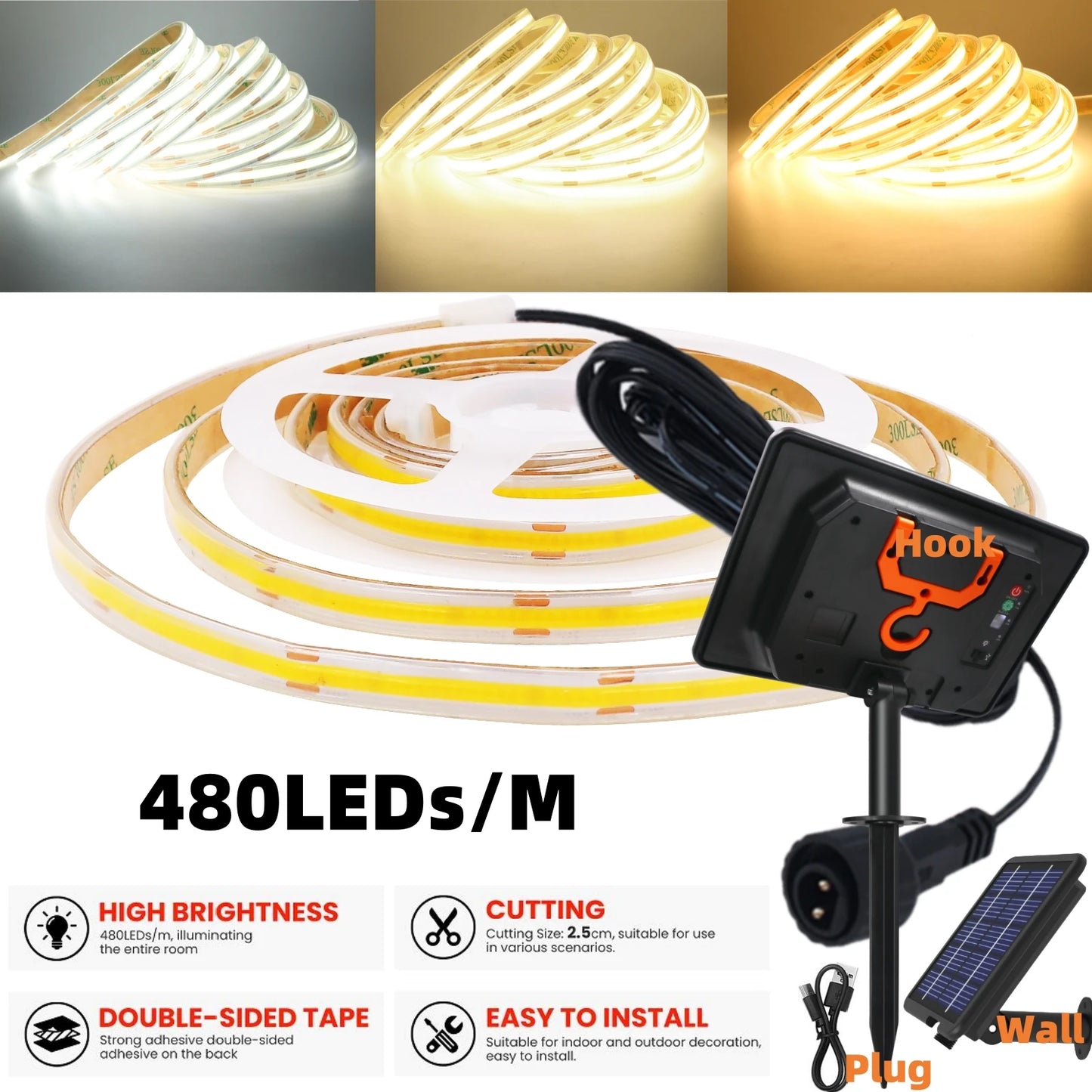 DC 24V COB Solar Neon Light Strips 320LEDs 480LEDs Lighting