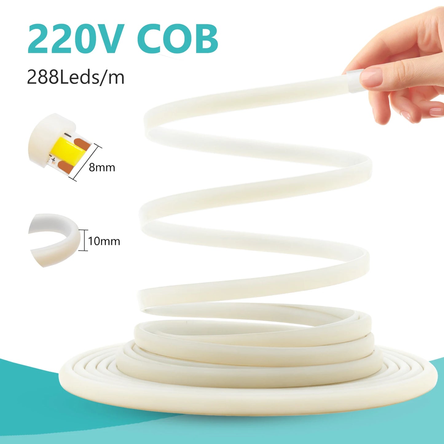 220V COB LED Light Strip IP65 Waterproof Ribbon Tape