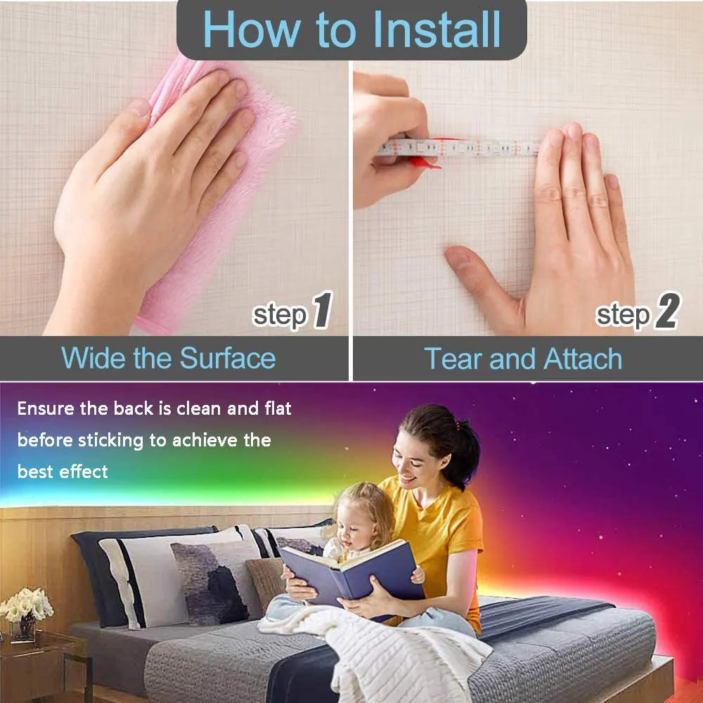 RGB 5050 Led Strip Lights Smart Home TV USB Wall Lamps