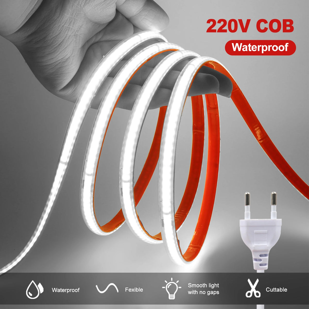 220V COB LED Strip IP65 Waterproof Flexible Tape Light
