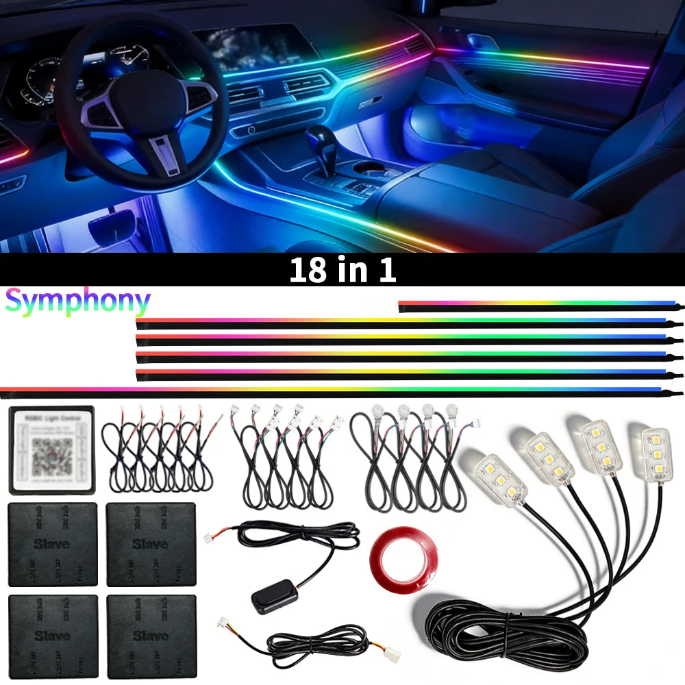 18 in 1 Car Ambient Light For BMW 64 Colors RGB LED Neon Strip