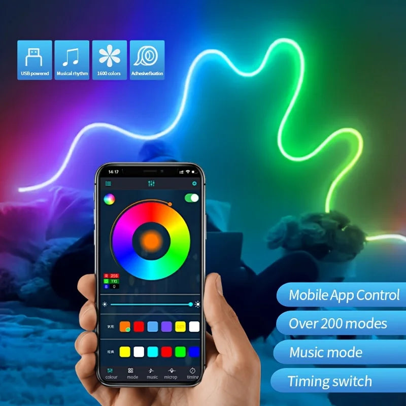2/3/5/10M Smart APP Control RGBIC Neon LED Strip Light, Music Sync