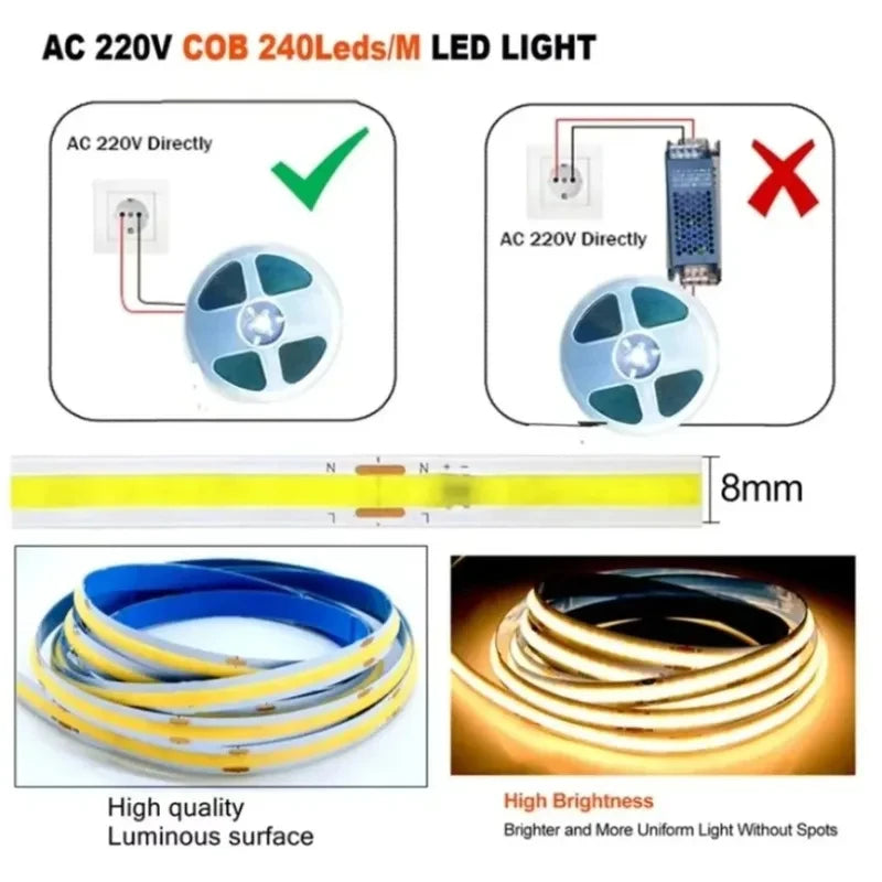 Flexible Tape Lights Dimmable COB LED Strip Light Smart