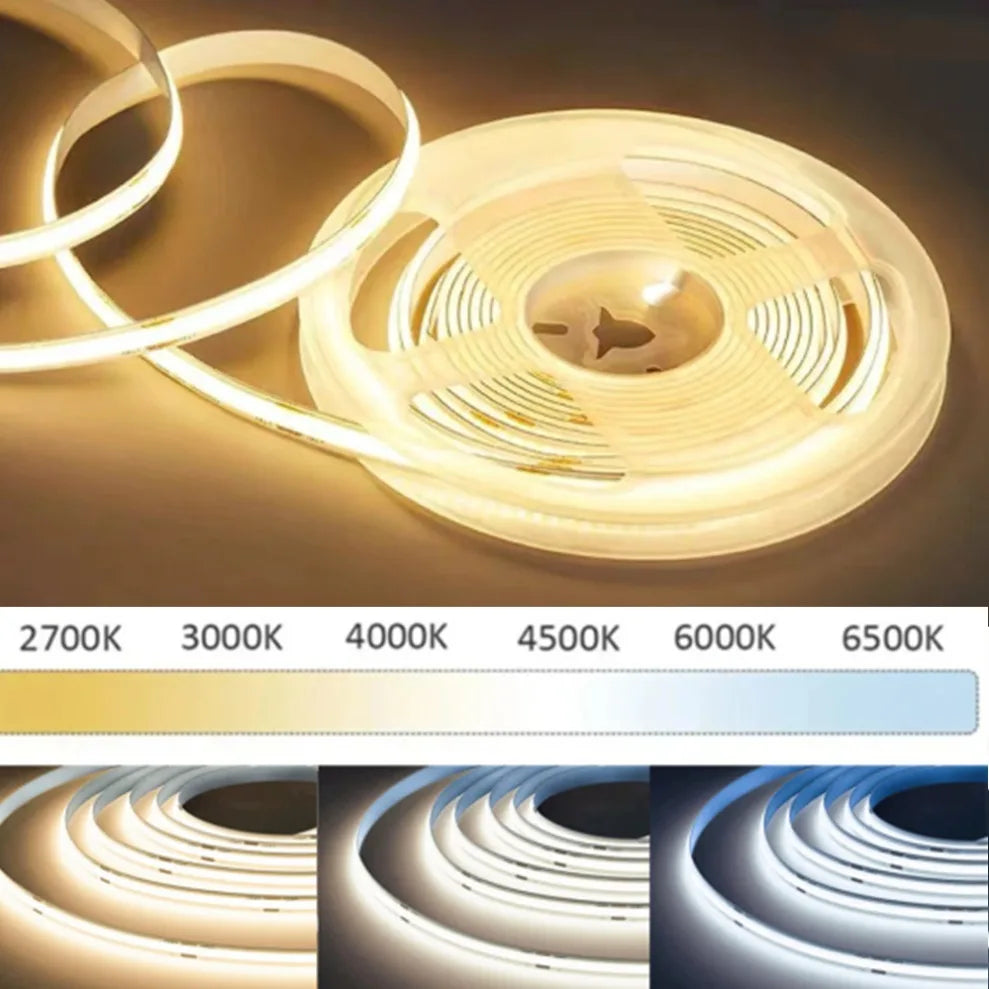 0.5M-10M FOB COB LED Strip Lights DC24V High Density
