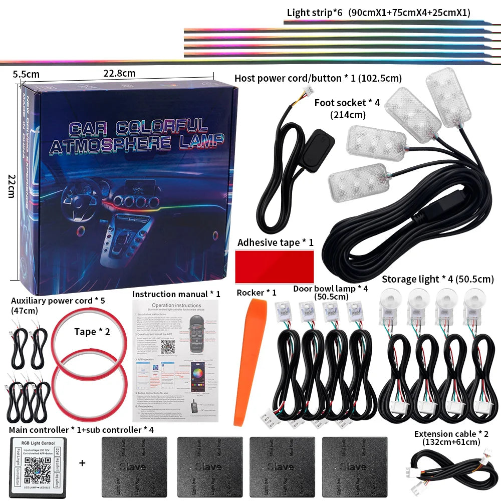 18 in 1 Led Car Ambient Lights 213 64 Color RGB