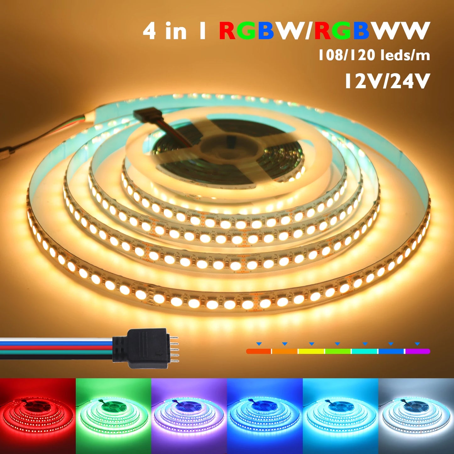 RGBW RGBWW LED Strip DC 12V 24V 4 Colors In 1 Chip Rope Light