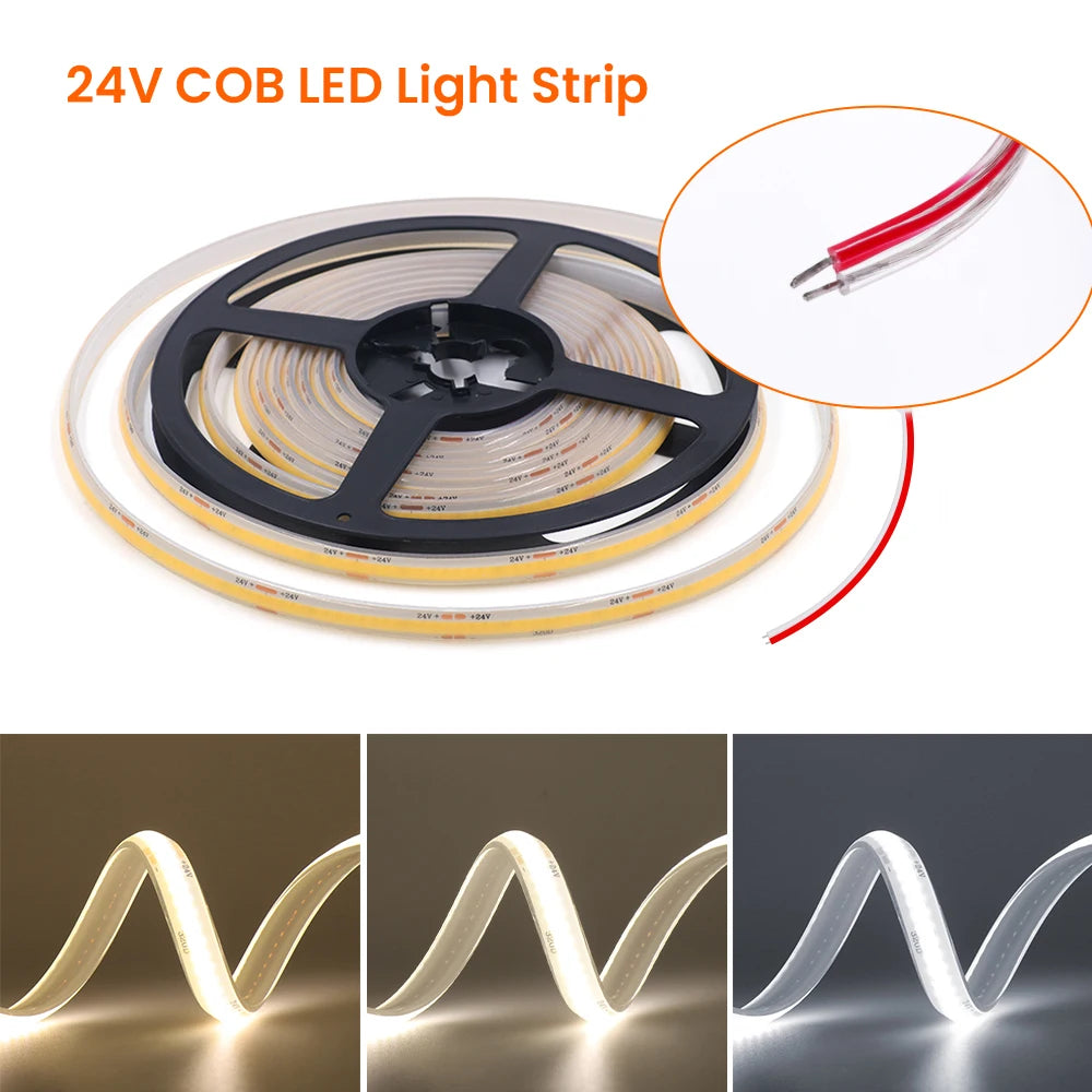 1-20M IP68 Waterproof COB LED Strip 12V 24V 320LEDs