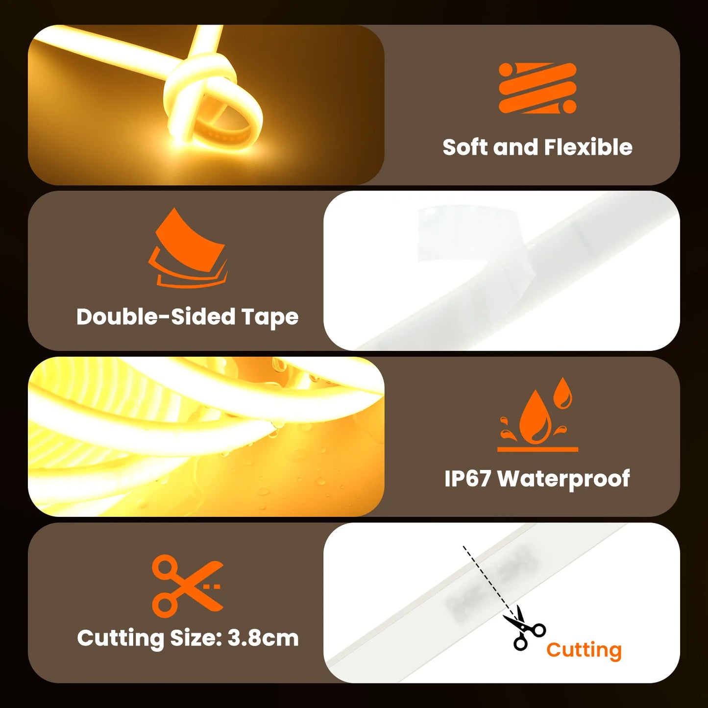 DC12V 24V COB Strip Waterproof Outdoor Home Decor LED