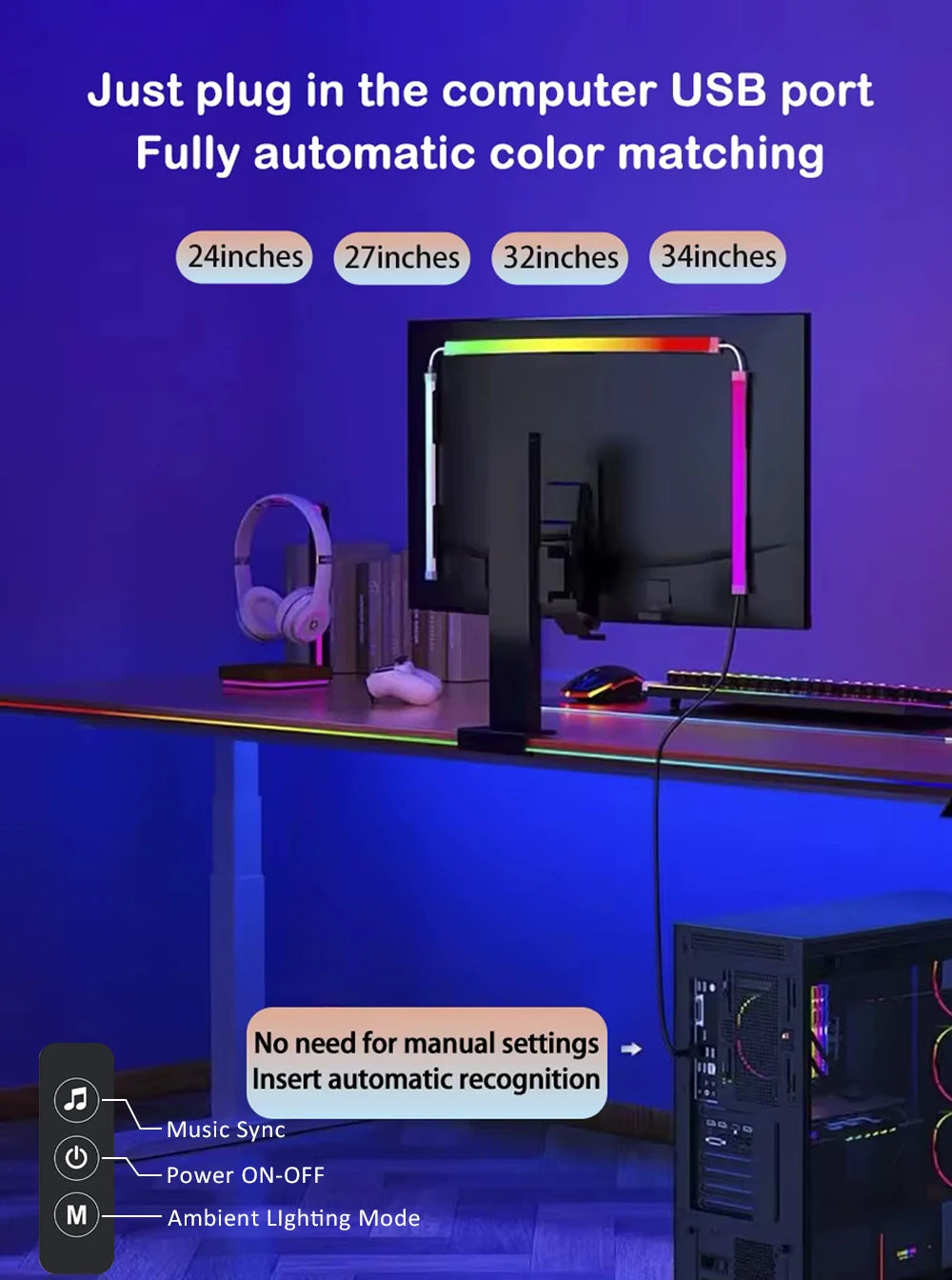 USB PC LED Strip Lights Computer Sync Light Strip Monitor