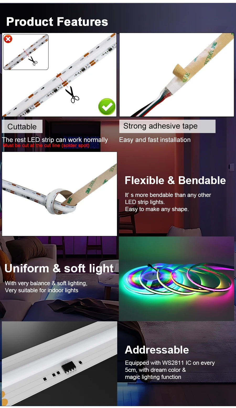 RGB-IC COB LED Strip with Tuya Wifi Controller LED Tape