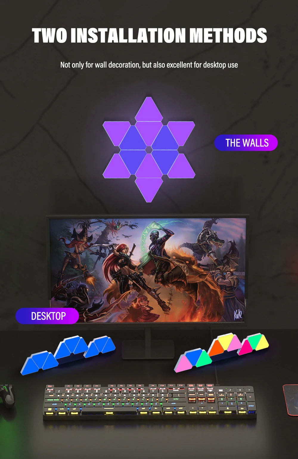 LED smart WIFI triangle wall light RGB indoor atmosphere light APP