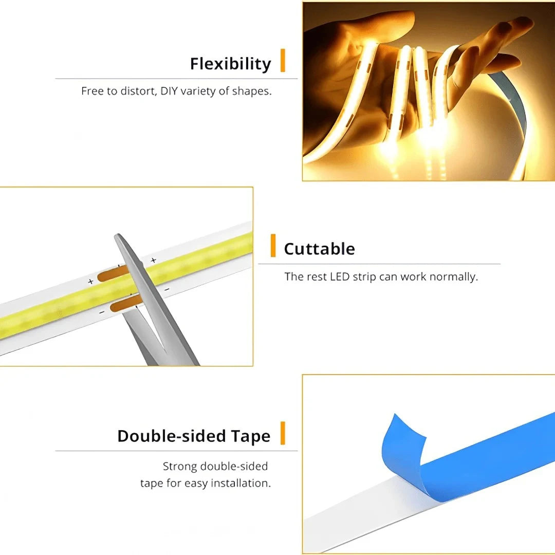 5V COB Strip Lights Switch Control USB Flexible Diode Tape