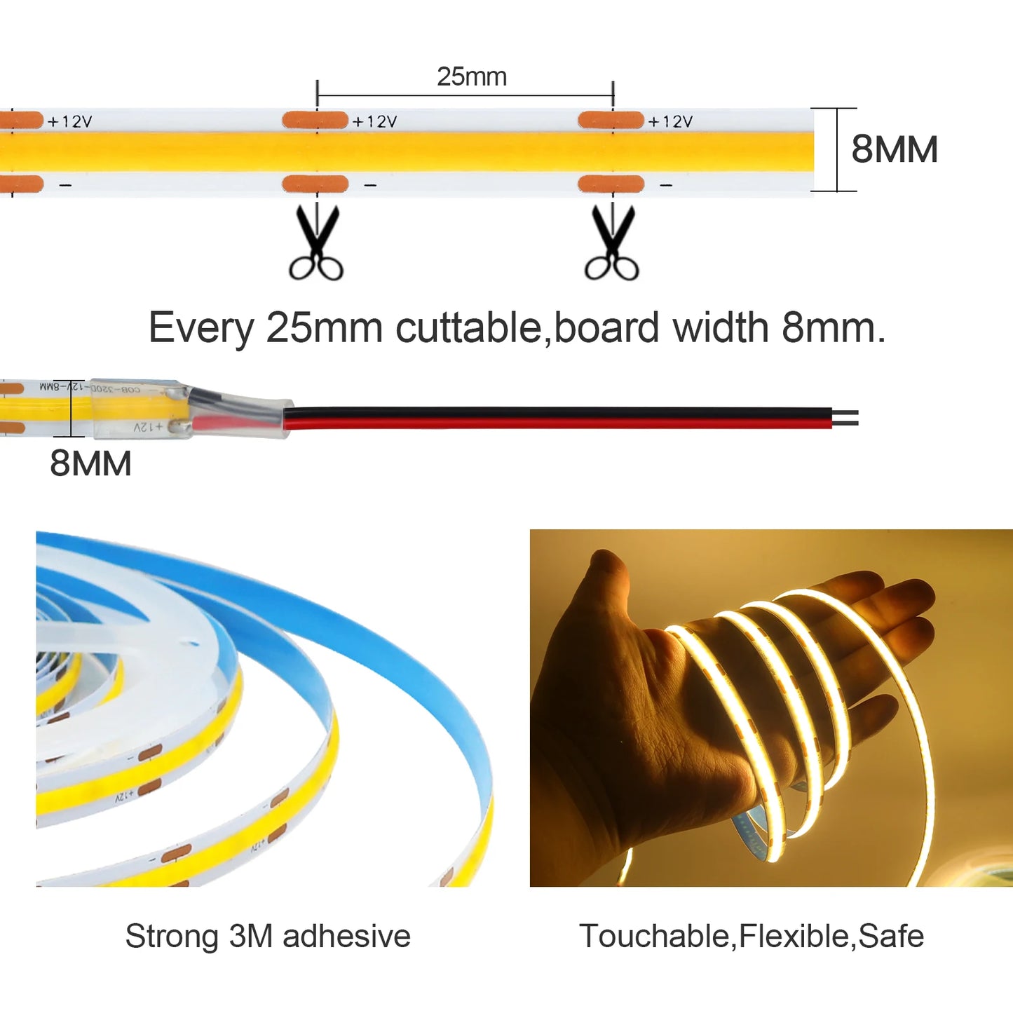 DC 12V COB LED Strip Light for Home Decor TV Backlight Rope