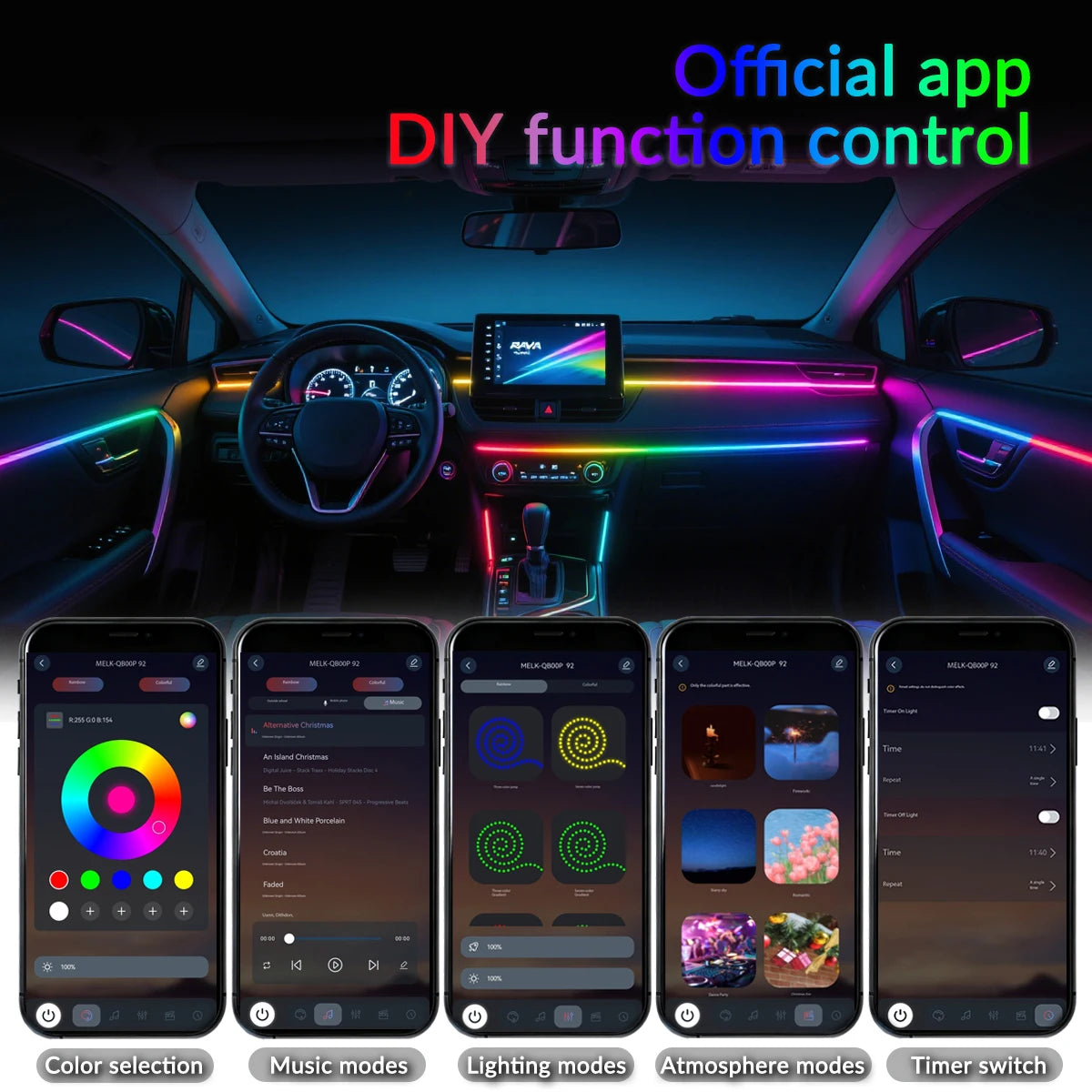 18 in 1 Car Ambient Light For BMW 64 Colors RGB LED Neon Strip