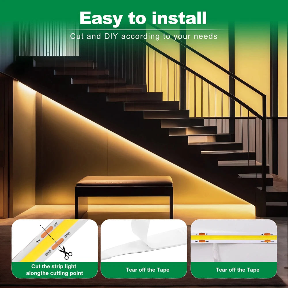 5V 3mm 5mm 8mm COB LED Strip Lights USB Motion Sensor