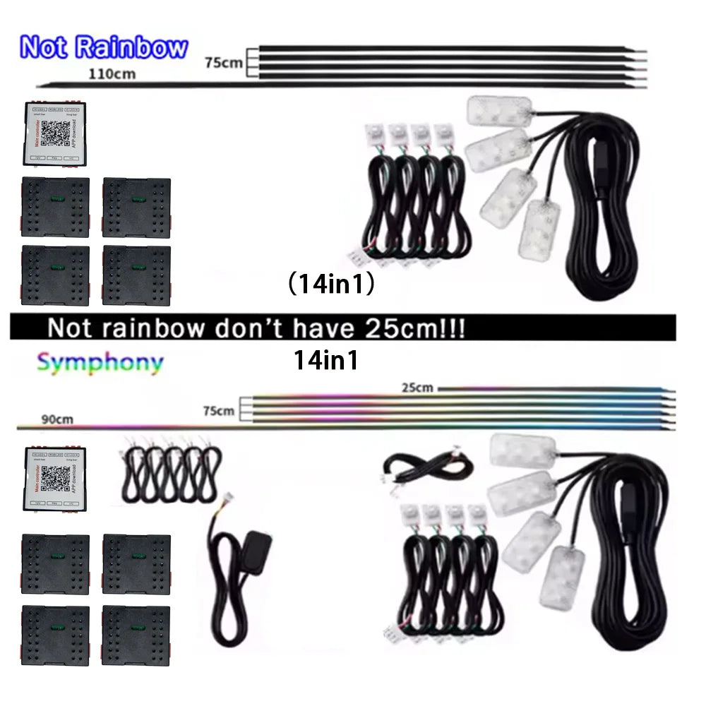 Led Car Ambient Lights RGB 213 64 Color Acrylic Strips