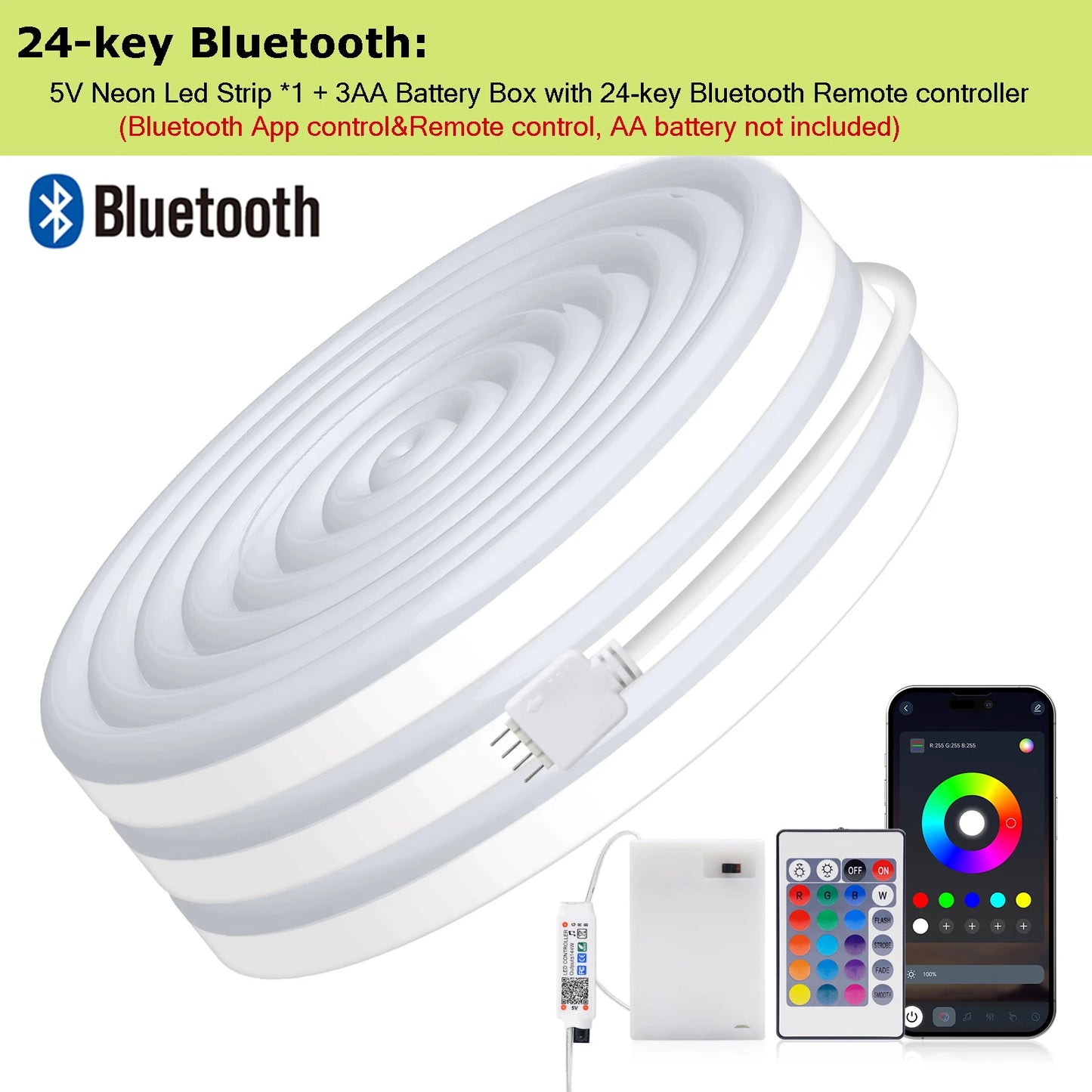 3AA Battery Powered 5V RGB Color-changing LED Neon Strip Light